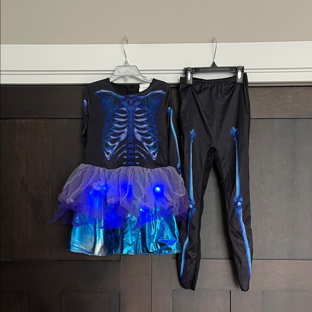 Halloween Girls Skeleton Light up Dress Costume Size Small